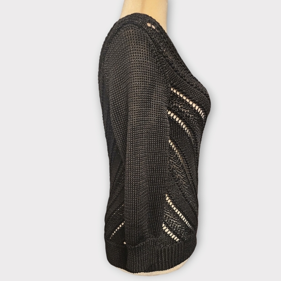 WHBM WHITE HOUSE BLACK MARKET Chunky Open-Knit Pullover Sweater, Large, Black - Picture 6 of 11